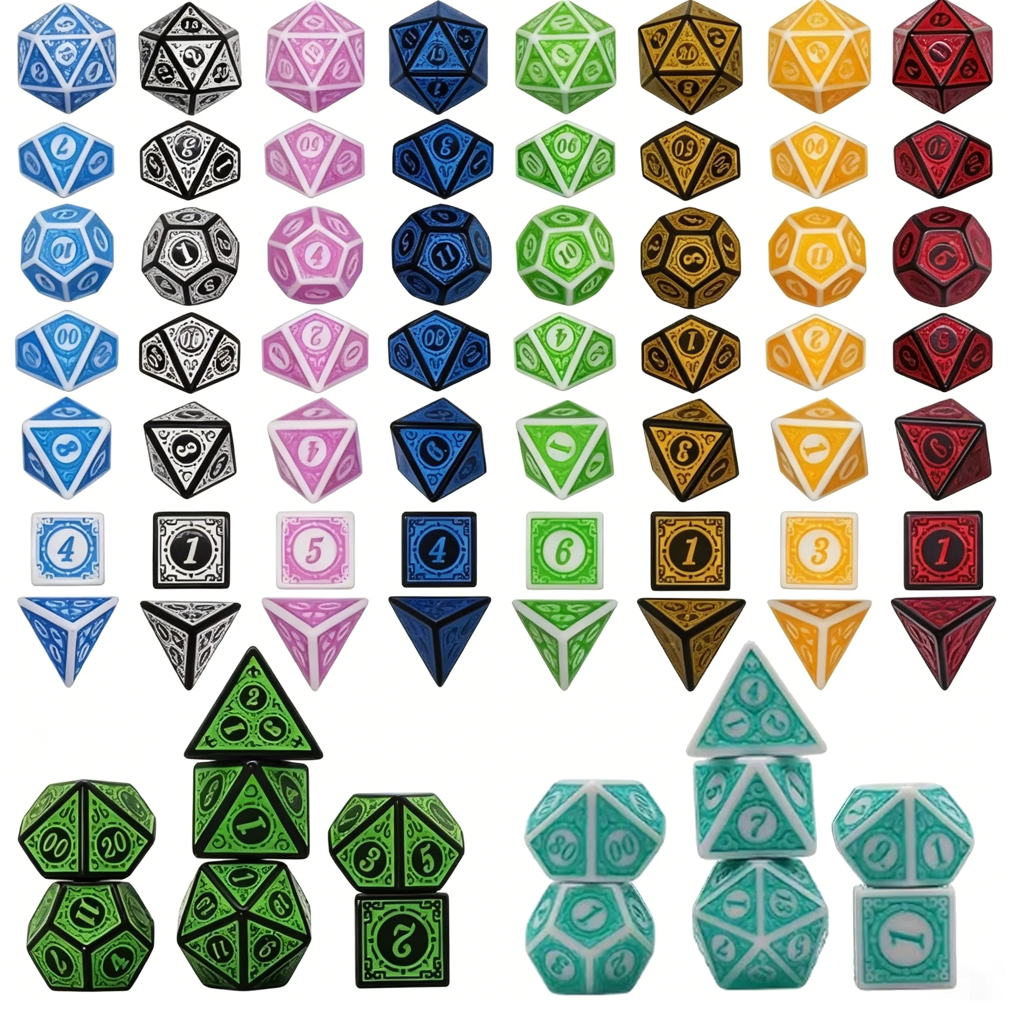 70PCS DND Dice Set Polyhedral Dungeons and Dragons RPG Dice 7 Shapes D4 D6 D8 D10 D12 D20 Complete Role-Playing Game Set Desktop