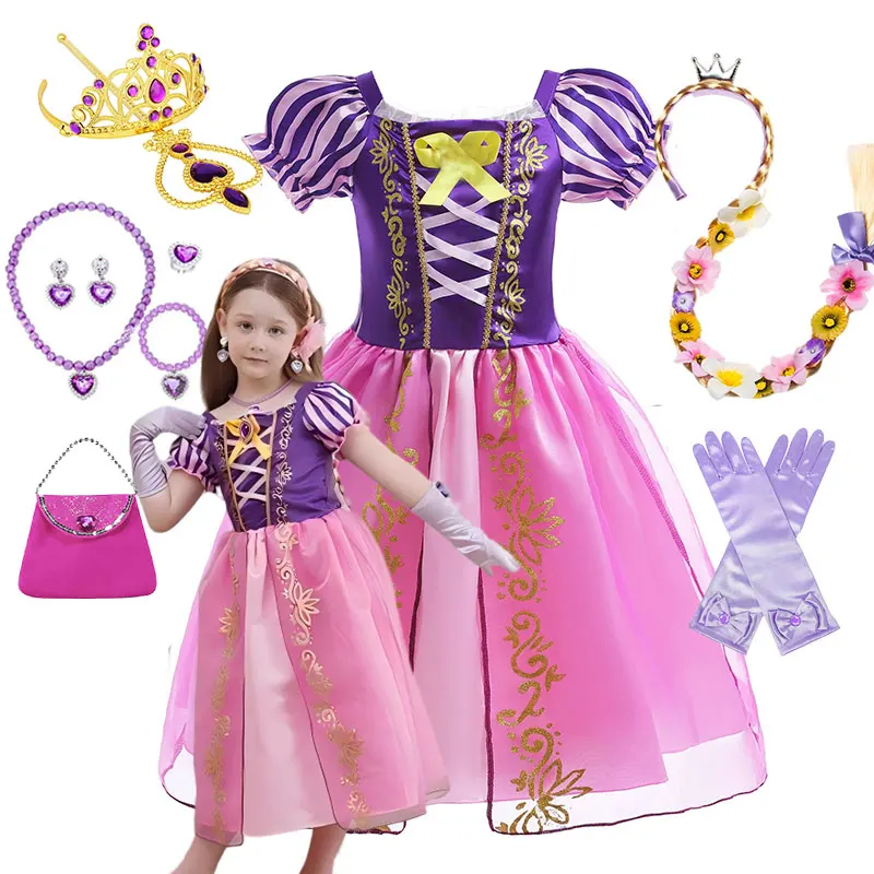 

Cute Disney Princess Dress Girls Tangled Rapunzel Costume Fancy Birthday Party Clothing Rapunzel Role Play Carnival Outift Gown