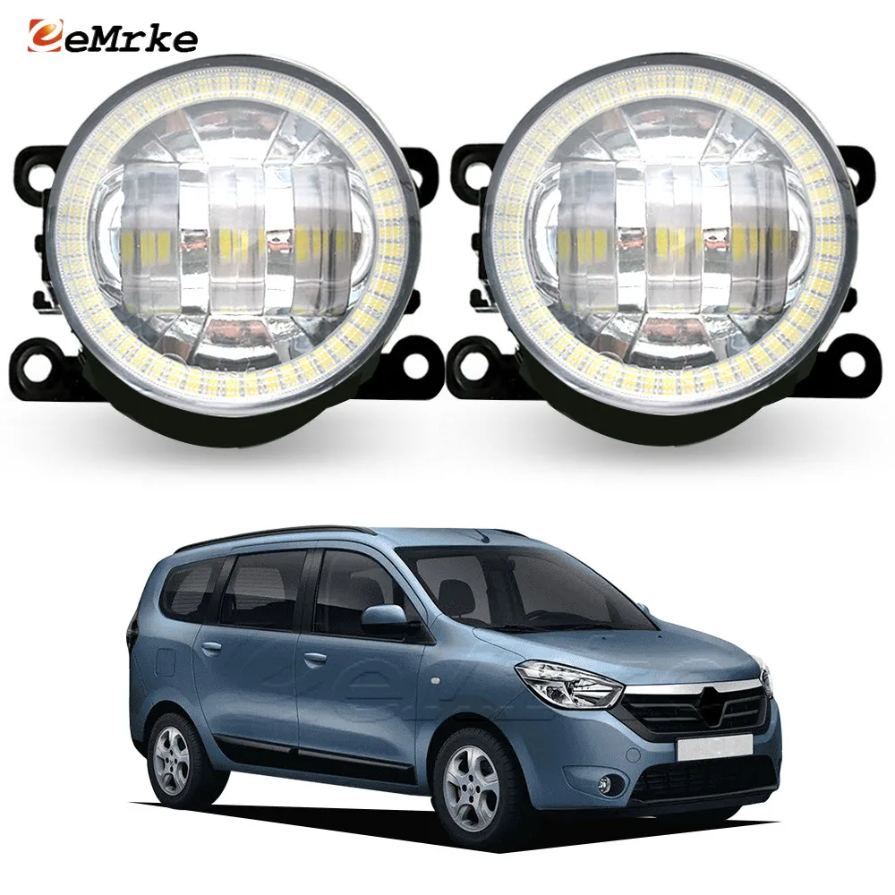 LED Fog Driving Lights PTF 30W with Lens for Dacia Renault Dokker, Dokker Stepway Angel Eyes Rings DRL Daytime Running Light