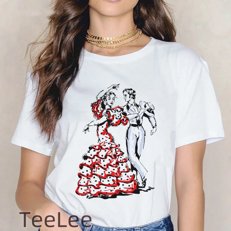 Flamenco flamenca spagna t-shirt donna stampa ballerina top Tee Summer Manga t-shirt donna grafica divertente t-shirt femminile