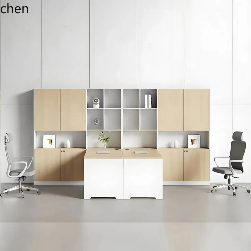 

PYH Eco-friendly Board Financial Staff Desk and Chair Set Manager with High Cabinet Storage Accounting Office Desk