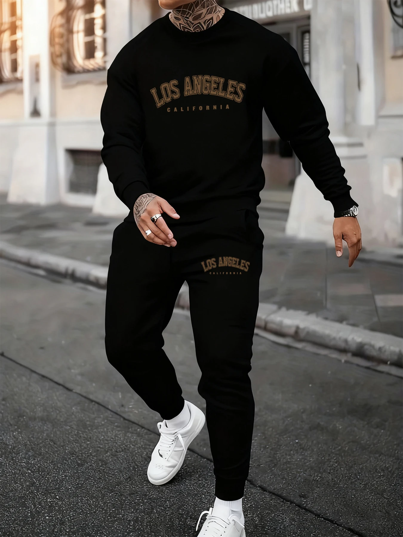 Los Angeles Kalifornien Brief Gedruckt Männer Herbst Sweatshirt Set Lose Fleece Zwei Stücke Sets Casual Oansatz Hosen Sportliche Kleidung