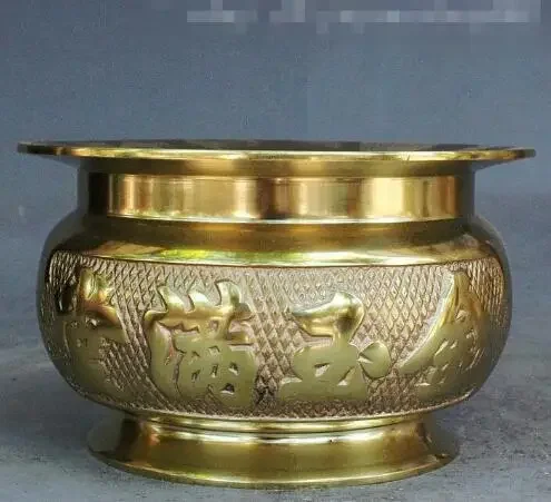 Chinese Pure Brass Carved Wealth Zhaocaijinbao Statue Incense Burner Censer Pot