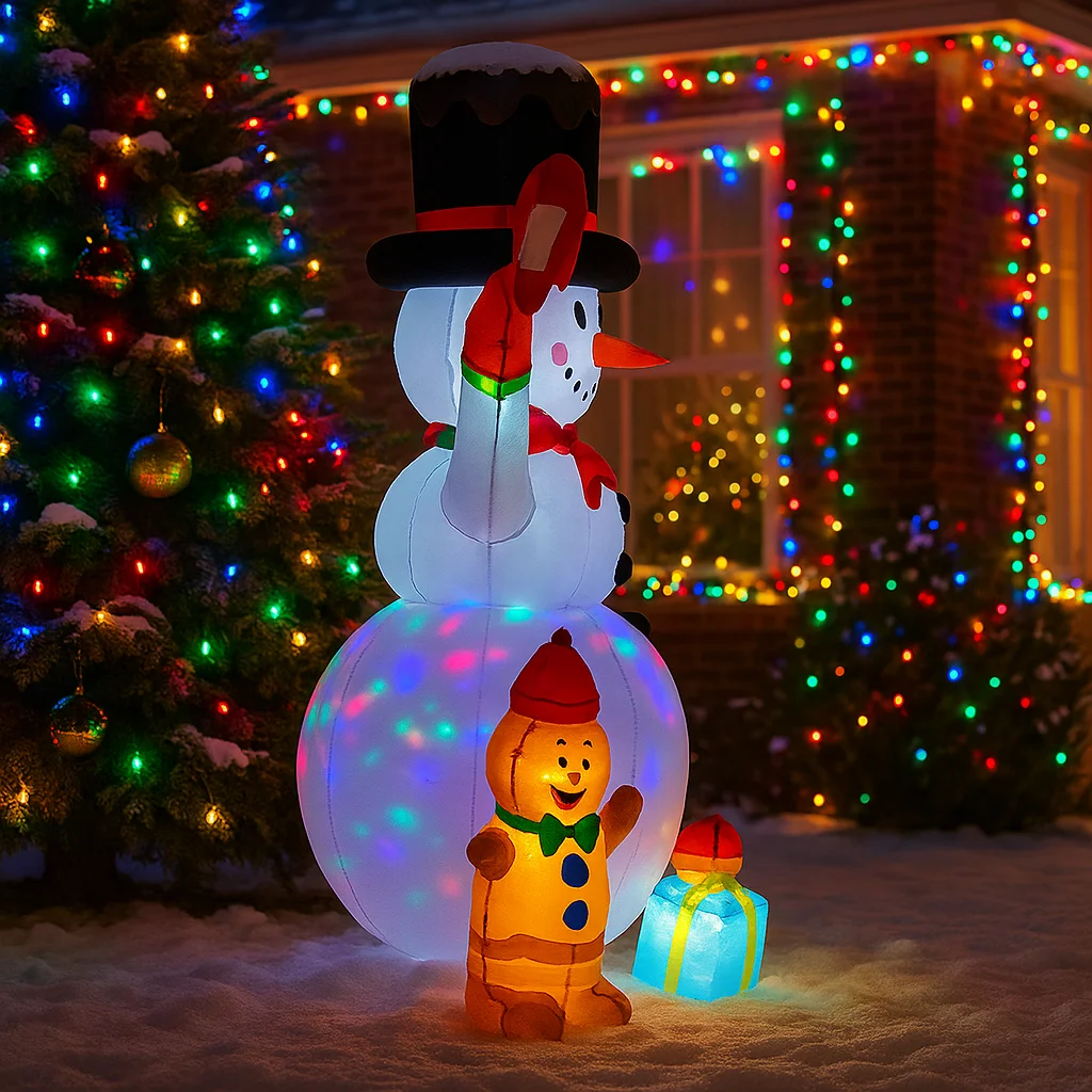 6FT زينة عيد الميلاد نفخ ثلج البطريق الزنجبيل رجل علب الهدايا اللعب ساحة المنزل الحلي مع LED ديكور المسيح #6