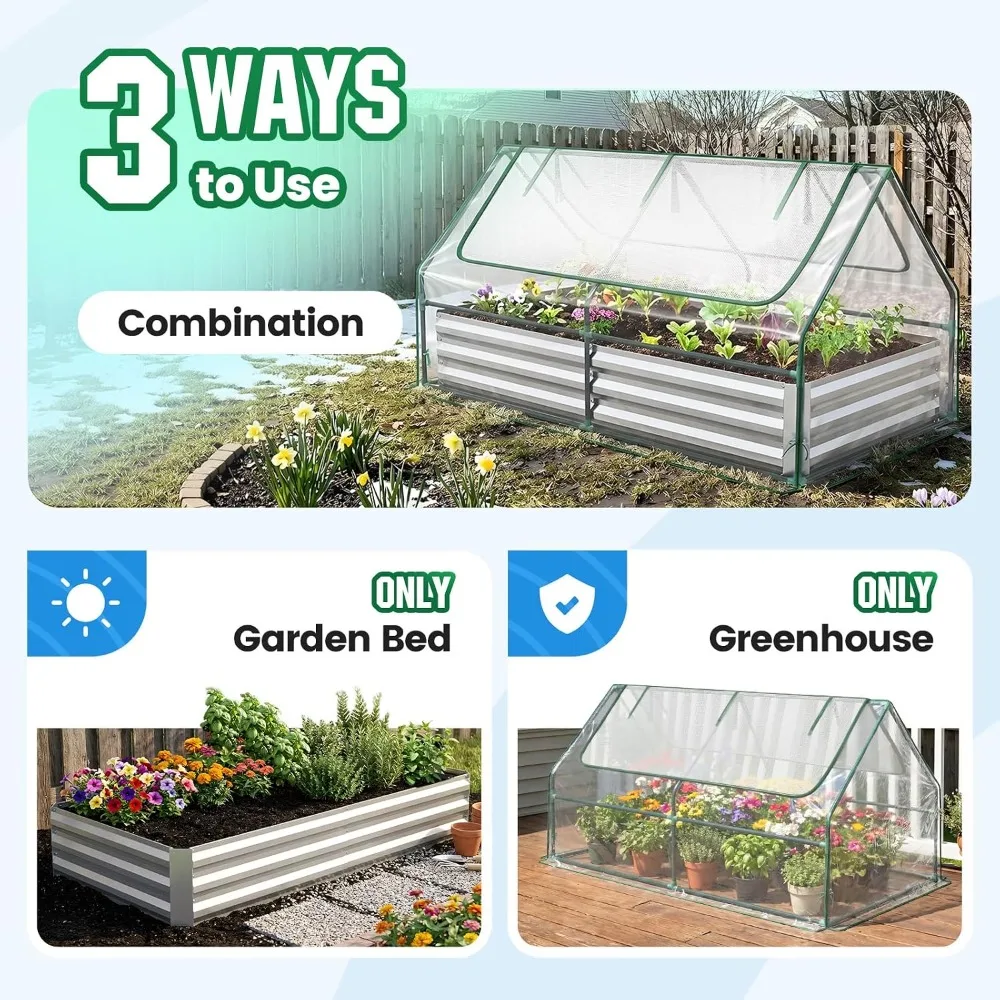 6x3x1ft Galvanized Raised Garden Bed with Cover, Mini Greenhouse, Large Screen Windows, 20pcs T-Tags & Gloves