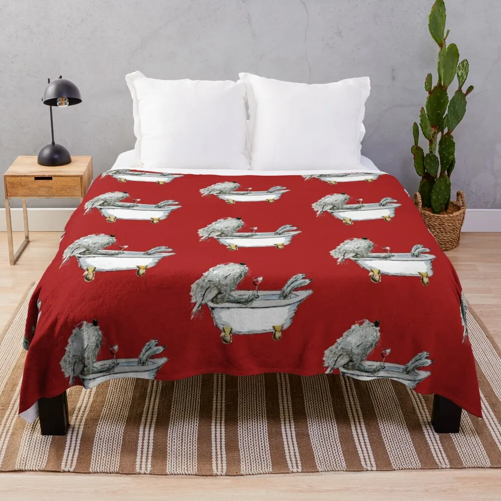 

Bedlington Terrier Dog in a Bathtub, Red Background Throw Blanket Polar Thins Blankets For Sofas Blankets