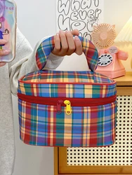 Portable Large Capaci Retro Plaid eup Bag Travel Outing Waing Bag Multi-layer Storage Bag Casual Simple Sle Nylon Ha...