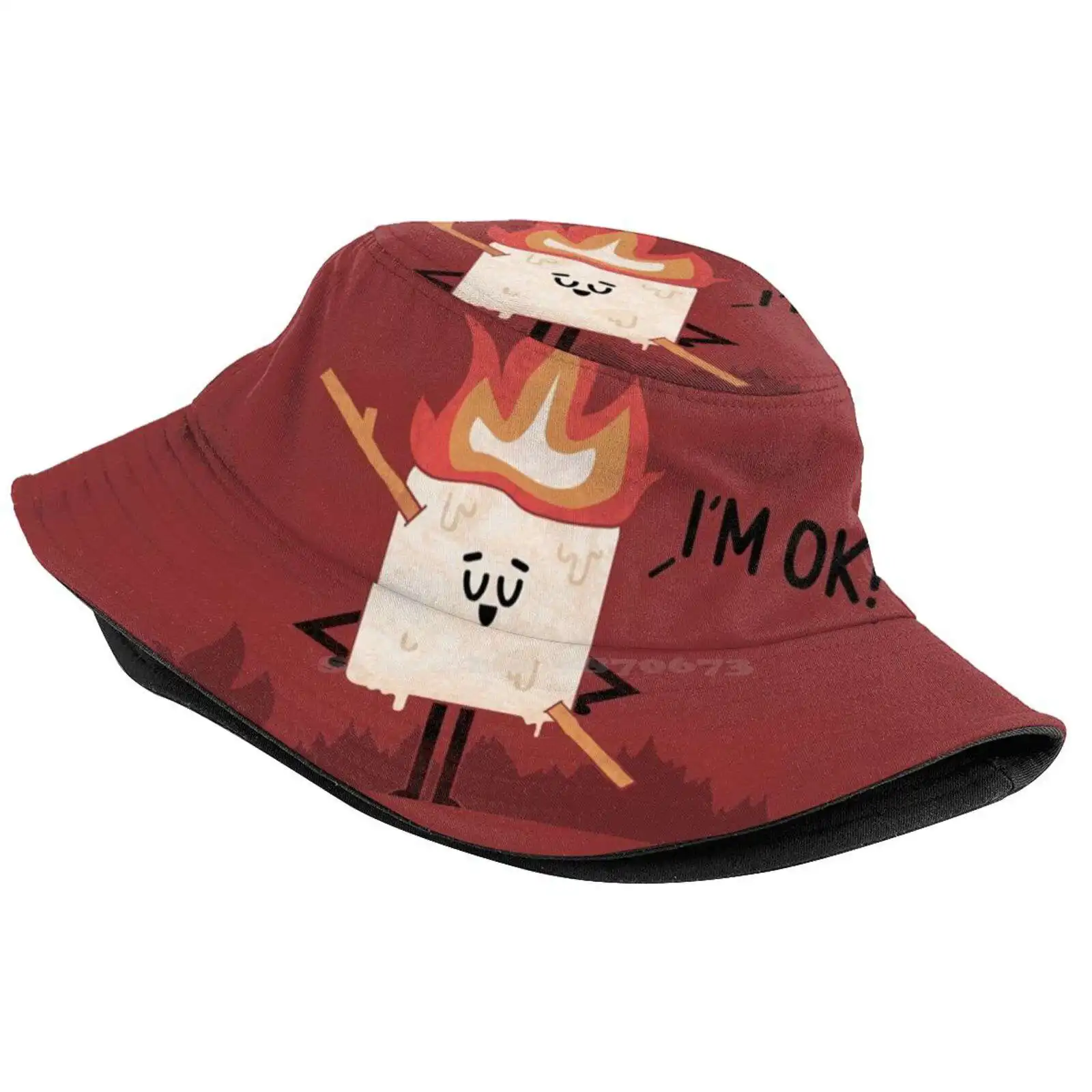 Current Mood Sun Cap Fisherman Hat Bucket Hats Marshmallow Positive Mood Funny Irony Sarcasm Camping Smores Quarantine Fire