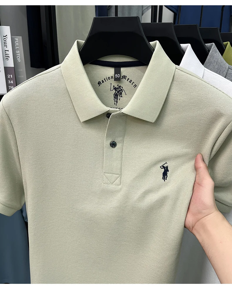 High-End 100% Baumwolle Kurzarm Polo Shirt Sommer Mode Luxus Marke Pony Stickerei T-Shirt Business Freizeit Golf Herrenkleidung – Detail 8