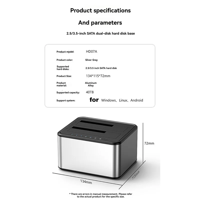 2.5/3.5 Polegada SSD Gabinete de disco rígido externo Dual-Bay Estação de encaixe de disco rígido SATA para USB 3.0 HDD Case