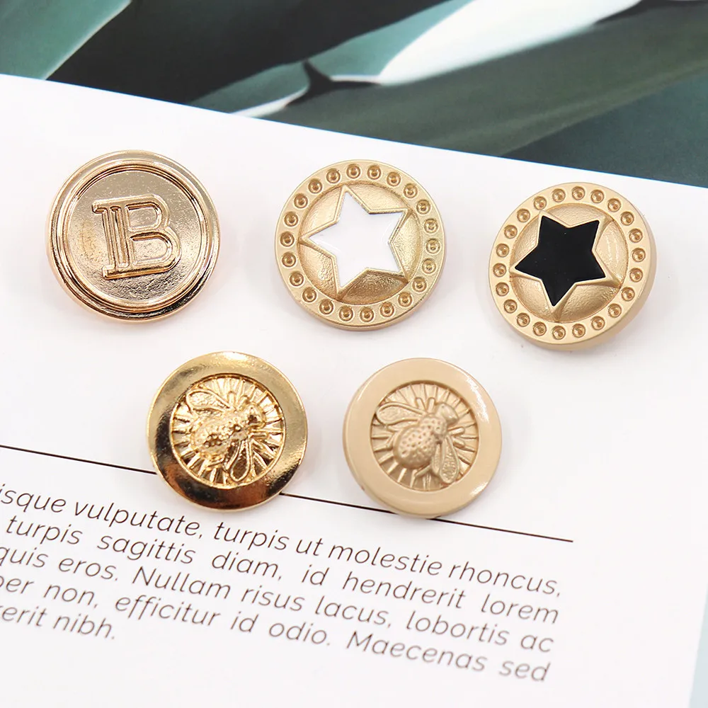 22mm  25mm 10Pcs/Lot Star Bee Pattern Metal Button Gold Sweater Coat Decoration Shirt Buttons Accessories DIY JS-513