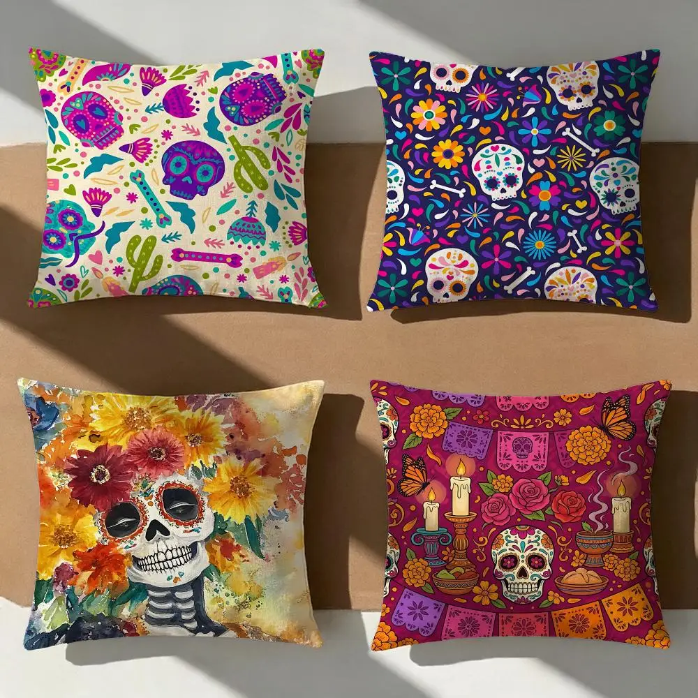 Culture Dia De Muertos Cushion Cover Pillow Cover Nordic Minimalist Throw DoubleSided Print Cushion Case for Sofa Bedroom Decor