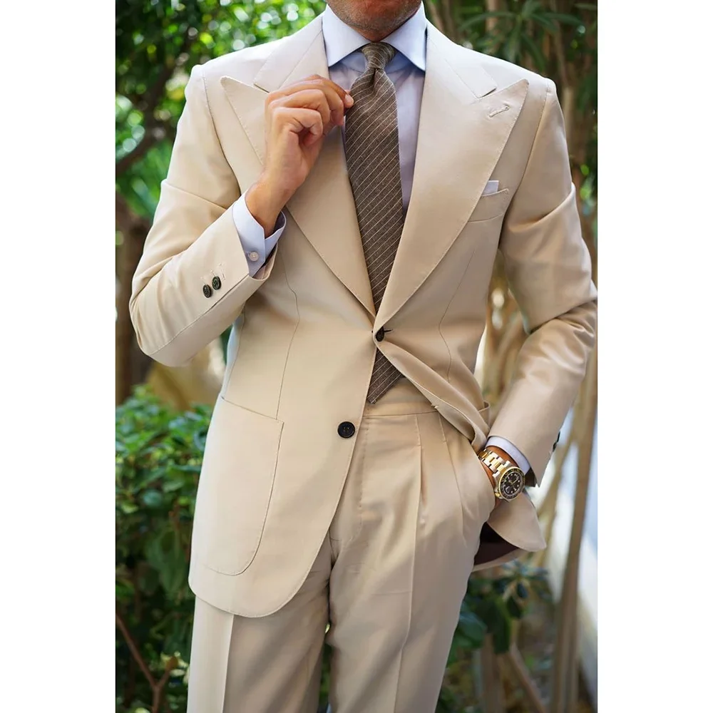 

Elegant Peak Lapel Single Breasted Male Suit Slim Fit Fashion Formal Gentleman Business Casual Wedding Tuxedo Blazer with Pants