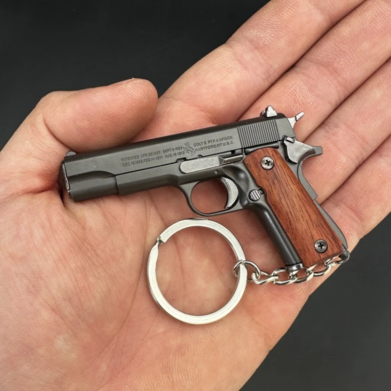 Collector's Edition 1:3 Mini 1911 Full Metal Detachable Wooden Handle Gun Model Keychain Pendant