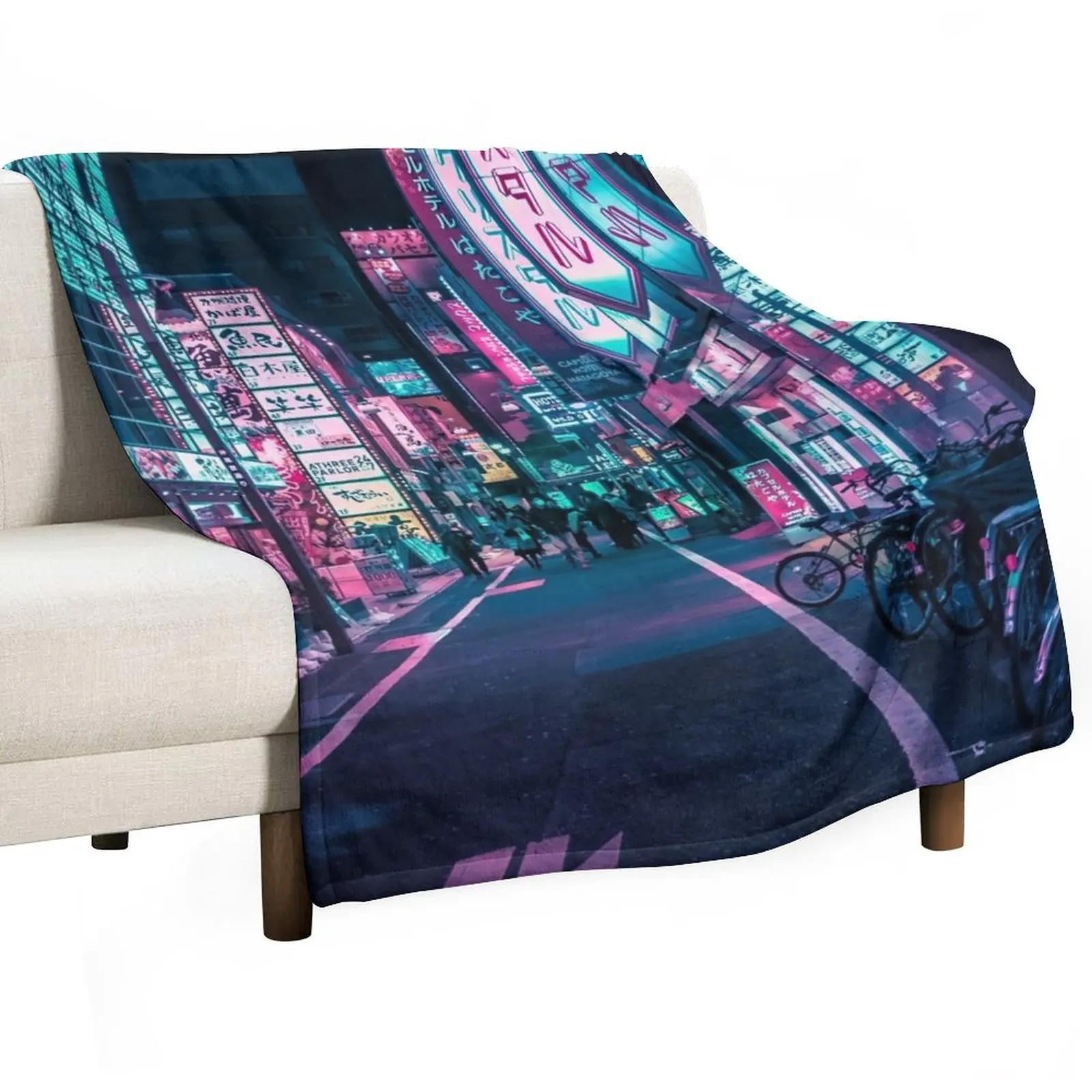 

Tokyo - A Neon Wonderland Throw Blanket Soft Beds Flannel Custom Luxury Blankets