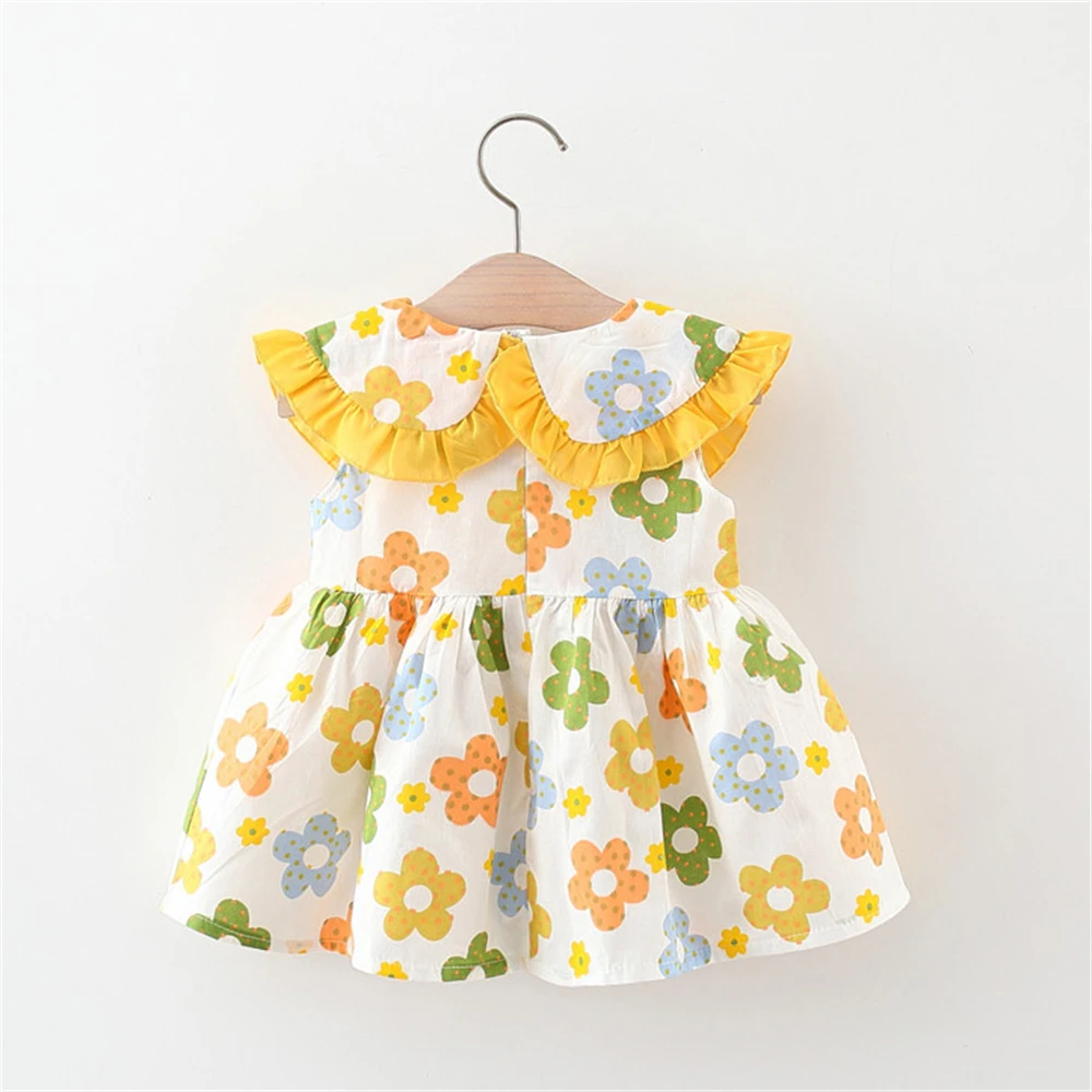 Children\'S Set Cute Flower Sleeveless Doll Collar Dress Bag Children\'S Full Body Flower Printed Clothes 2 Pcs