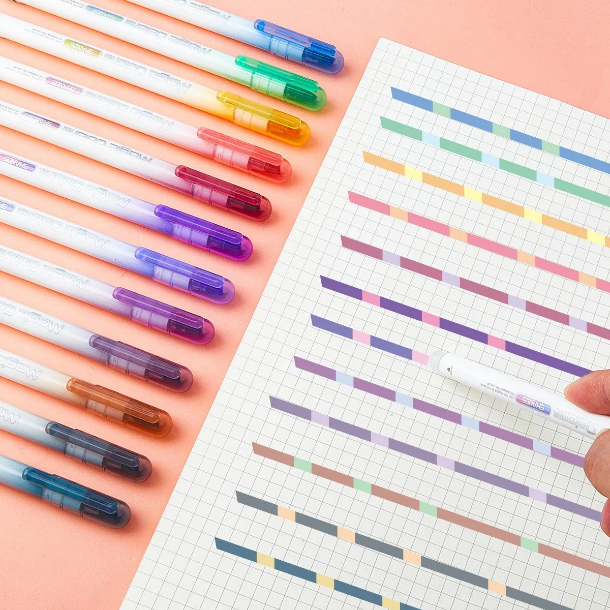 

12-Color Magic Friction Color Changing Highlighter Student Drawing Graffiti Marker Color Stroke Key Stationery Gift