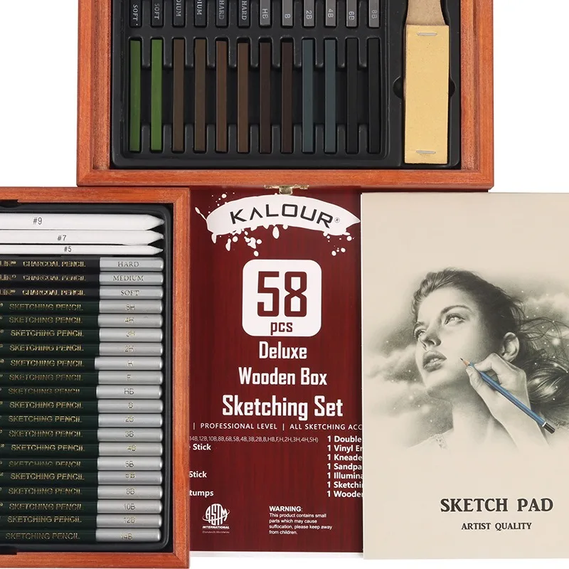 KALOUR Sketch Drawing Pencil Kit-Charcoal/Sketch Pencils Stick Sharpener Eraser, Art Supplies Ideal for Artists Adults Beginner