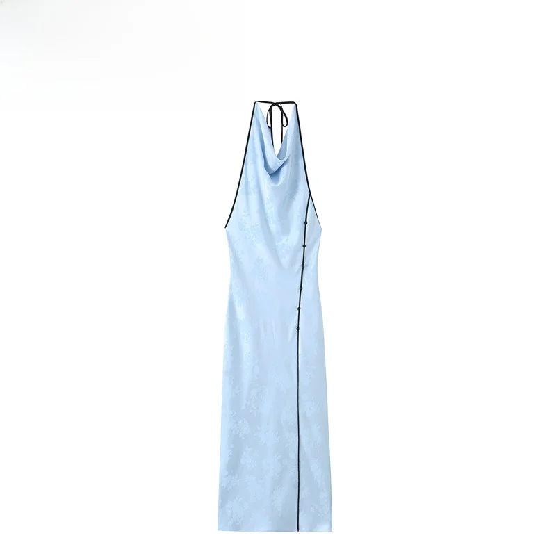 Fashionable Floral Embroidery Midi Dress Women's Slim Fit Straight Skirt Style Casual Summer New Arrival Polyester Fiber