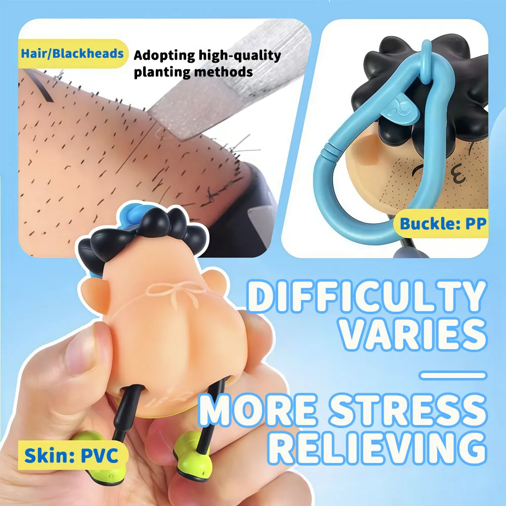 Beard Pulling Fidget Toy Funny Stress Relief Keychain | Squeezing Pimple Toy | Anti-Stress Gag Gift for Kids Adults