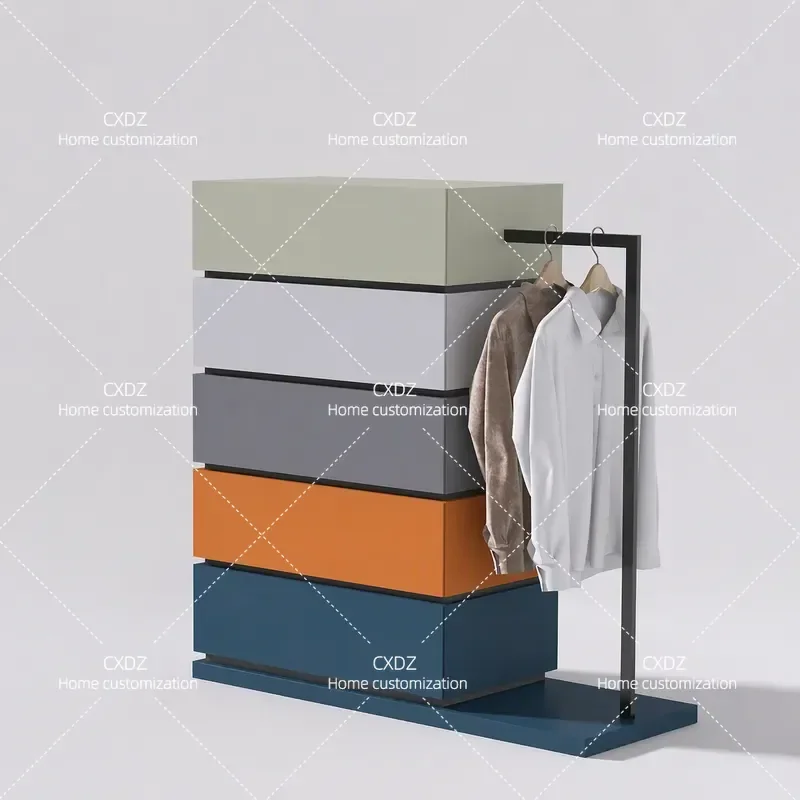 Italian Minimalist Chest with Coat Rack Modern Dresser Storage Combination Bedroom Floor to Ceiling Hanger Bedside Locker