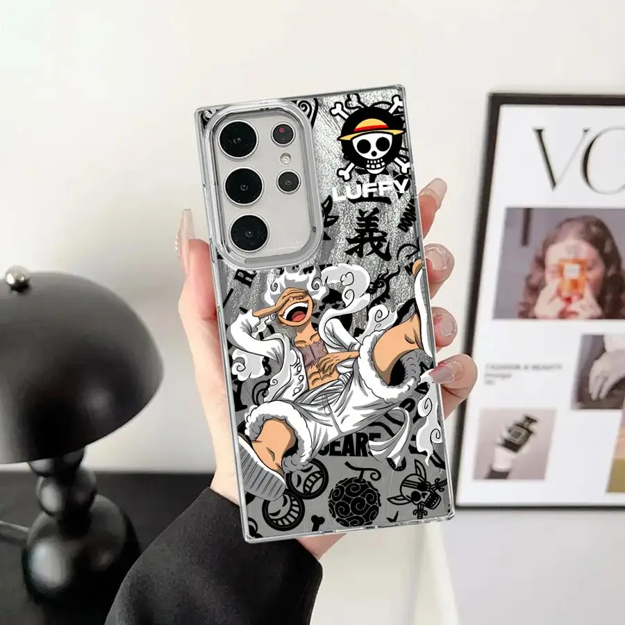 Oneชิ้นอะนิเมะเคสโทรศัพท์สําหรับSamsung Galaxy S25 Ultra S20 FE S23 S22 Plus S24 Ultra S21 S20 FE S21 + เปลือกนุ่มสีดํา