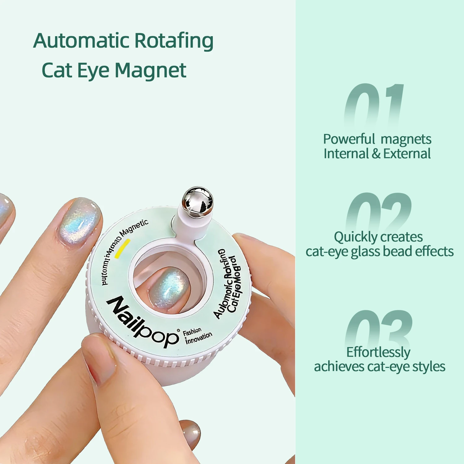 Cat Eye Magnet Automatic Rotating Nail Glass Bead Suction Device For Nails Perfect For Beginners Pink White 1pc