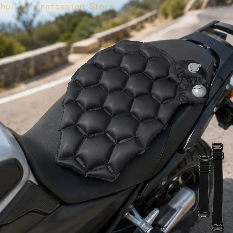 Aufblasbare Motorrad-Sitzauflage, schwarzes Sitzpolster für tägliche Straßen, längere Reisen, Sitzentlastung und ein weicheres – Detail 10