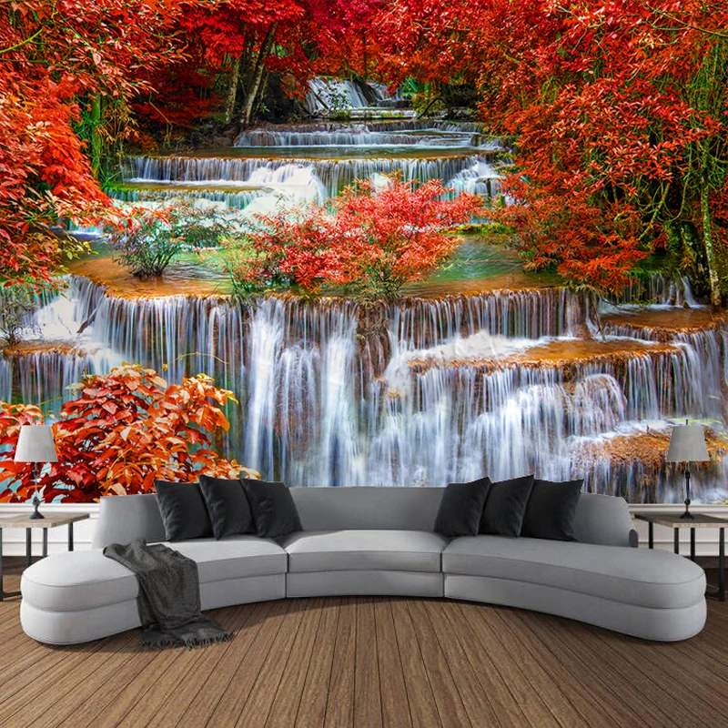 Forest waterfall lake landscape tapestry wall hanging art wall painting decoration curtain beach towel bed sheet home decoration