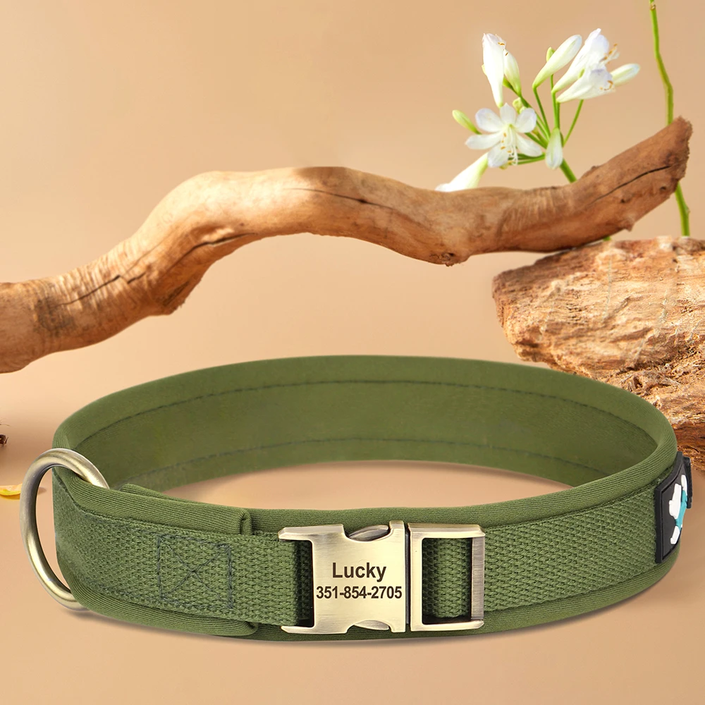 Personalized Nylon Dog Collar Custom Engraved Pet Buckle Collars Soft Padded Pet Dog Collars For Small Medium Large Dogs Pitbull
