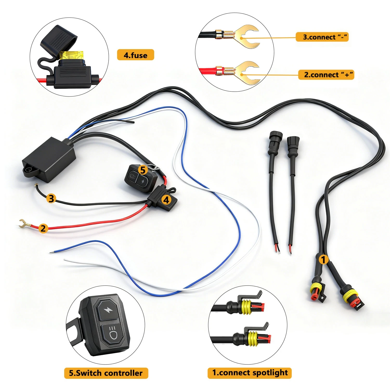 Motorcycle Spotlights Switch Kit 16AWG Heavy Duty  Fog Light on/Off Wiring Harness for Car Boat Truck 120W Cable Accessories view 5