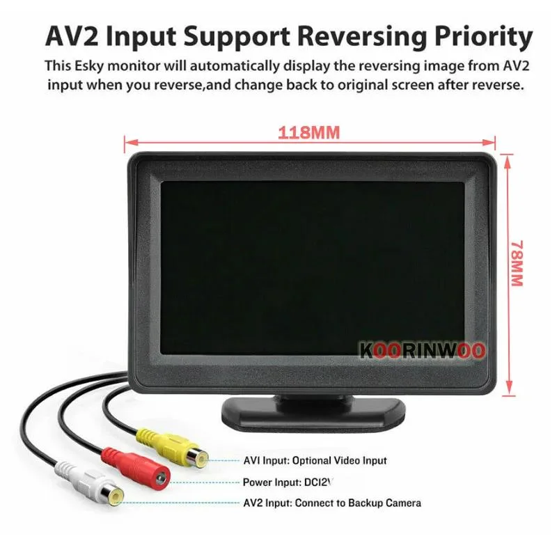 Koorinwoo Car Screen Video System AV1/2 TFT Universal Parking Android Auto Accessories Vehicle Monitor 4.3