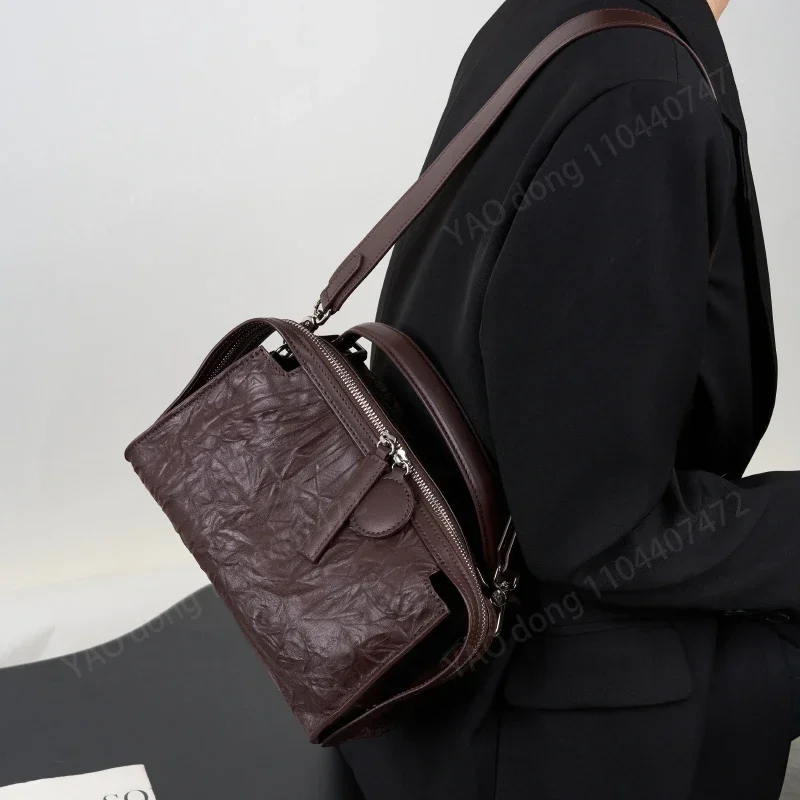 Yao Dong Burminsa Cowhideหมอนหนังแท้ขนาดเล็กไหล่Crossbodyกระเป๋าสําหรับผู้หญิง2024 Trend DesignerบอสตันToteสุภาพสตรี