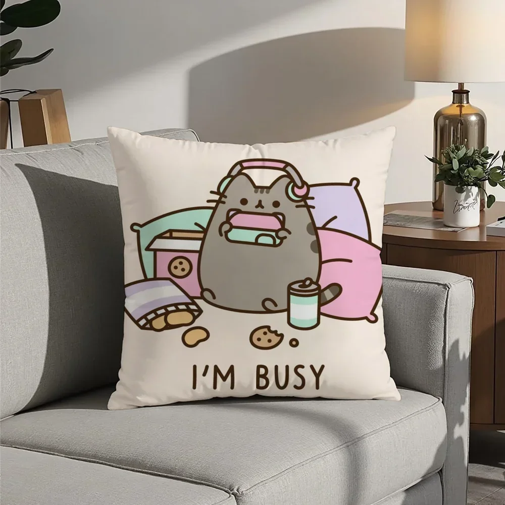 Cute P-PusheenS Cartoon Pillow Case Plush Fabric Soft  Pillowcase Double Sided Print Cushion Cover Household Gifts