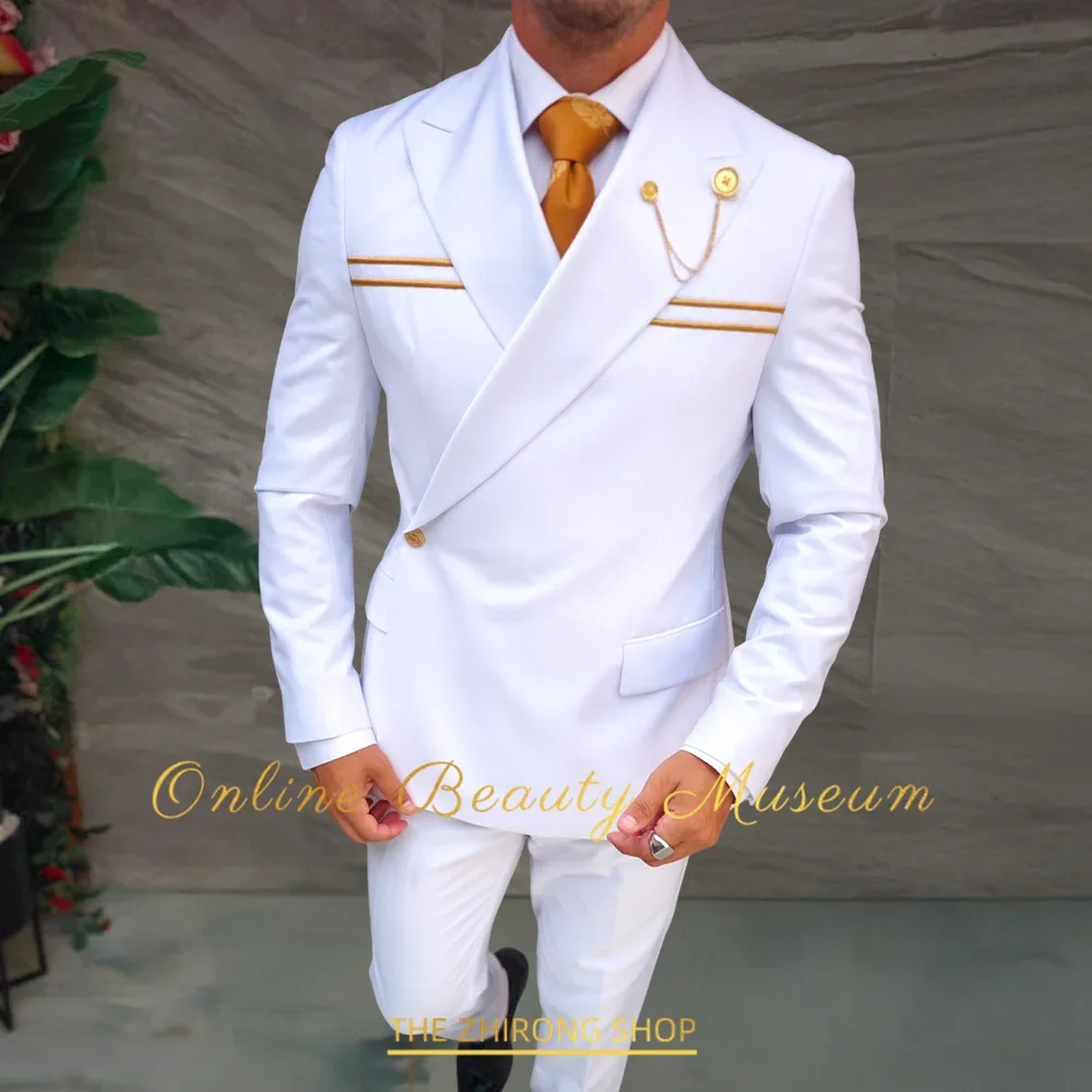 

Men's Slim Fit 2 piece suit white jacket trousers tailored set for formal events wedding cocktail prom party banquet boys tuxedo