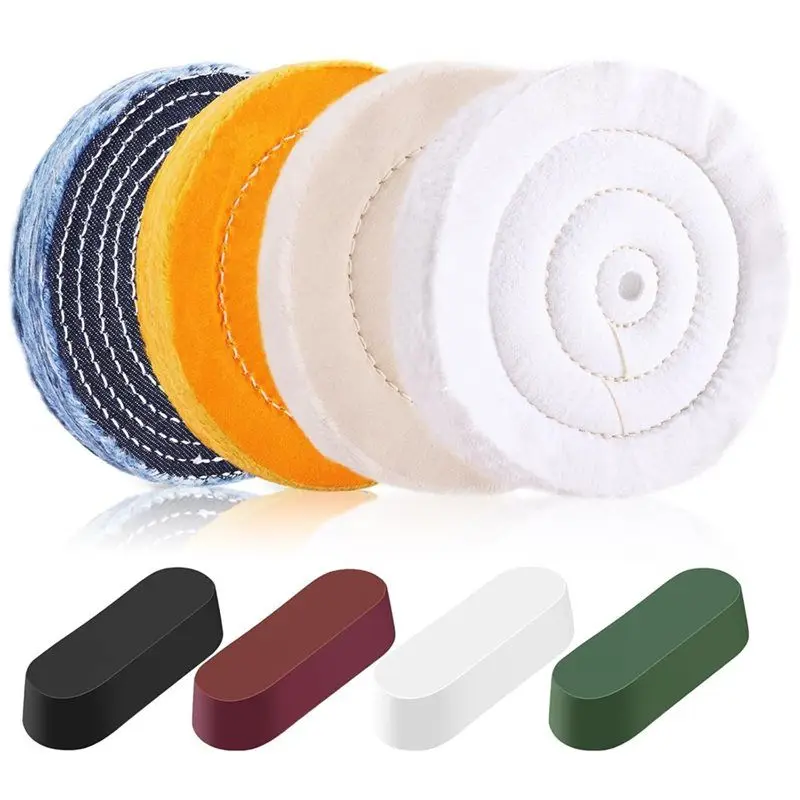 

[NEW!A93G】 For Bench Grinder 6 Inch Buffing& Polishing Wheel Kit- 8PCS With 1/2" Arbor Hole, 4 Buffing Compound Sets, Including