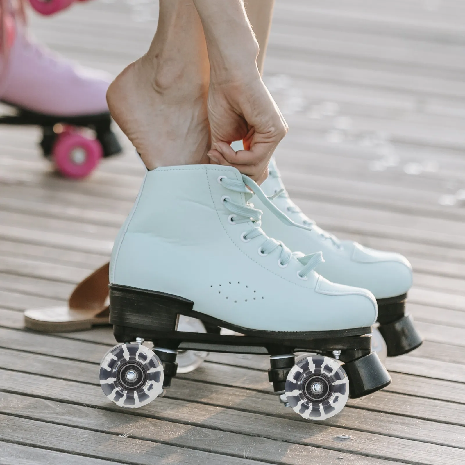 1Set Roller Skate Wheels with High-Speed Bearings Glowing Rgb Lights for Outdoor Concrete Asphalt Double-Row Skates