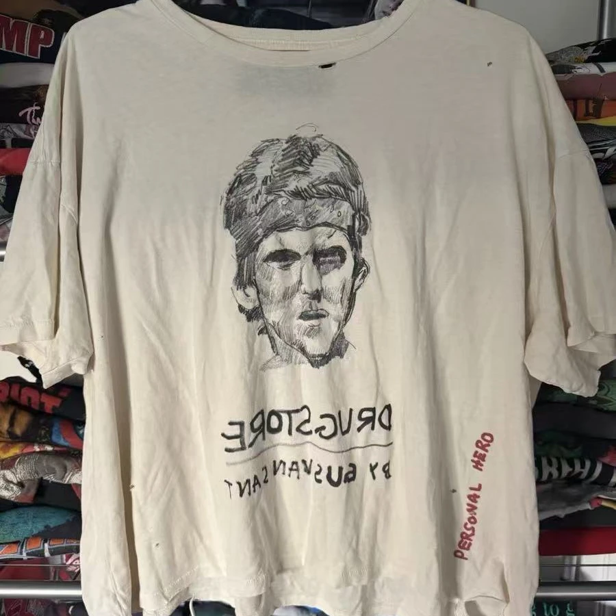 

Paly FW25 Front Letter Retro Sketch Print T-Shirt Men Women Best Quality Top T Shirt Tee Tops