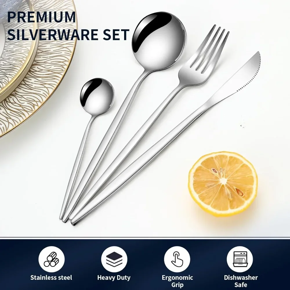 24 Pieces Stainless Steel Tableware Flatware Cutlery Set Dessert Tea Spoon Dinner Home Dining Room Complete Portable Kitchenware