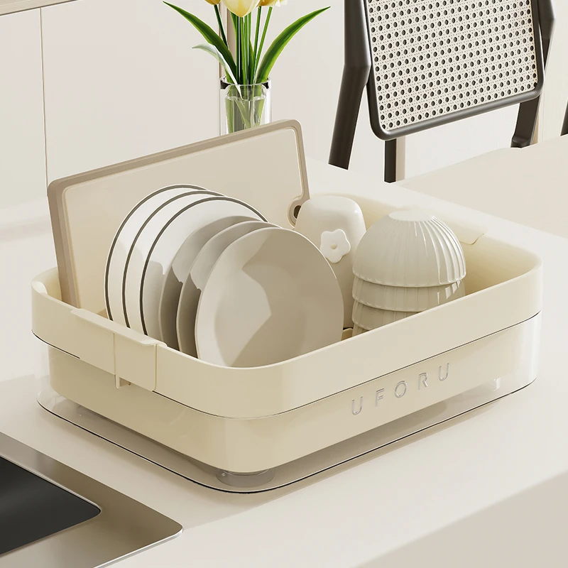 UFORU Household multi-functional drain bowl rack Kitchen bowl storage  rack with cover dustproof plastic large capacity rack