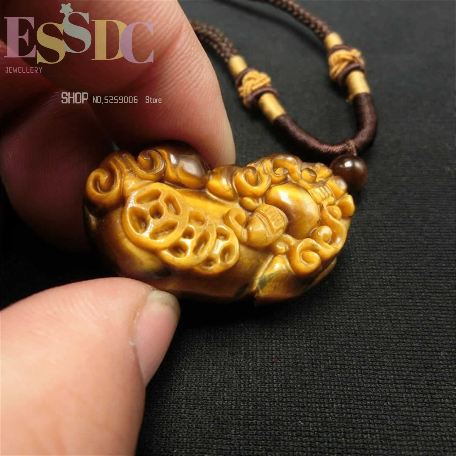 Natural Yellow Tiger Eye Stone Domineering 3 Money Pixiu Pendant KeyChain Necklace Men Women Couple Bracelet Gift Amulet Jewelry