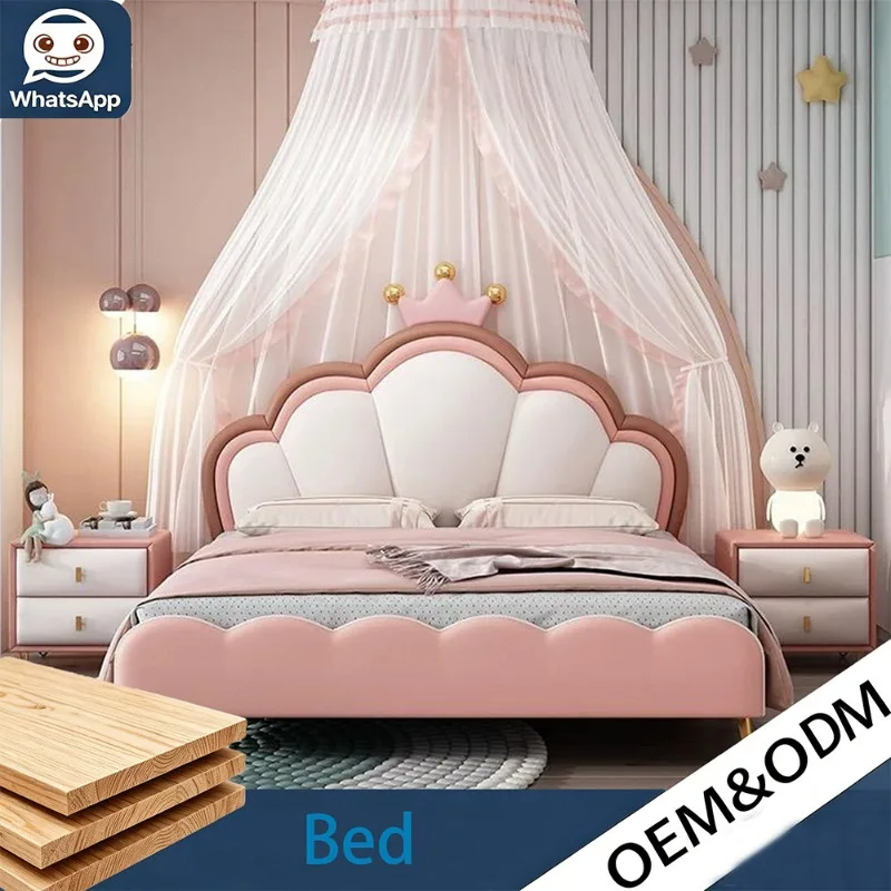 Modern Luxury Soft Leather Kids Bed, Wooden Storage‑Design Large Size Single Double Bed Frame for Girls Bedroom Furniture