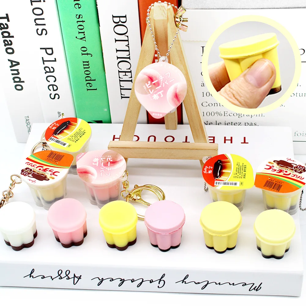 

Simulation Food Play Pudding Jelly Soft Slow Rebound Keychain Pendant Creative Miniature Pudding Pinch Music Fidget Toys