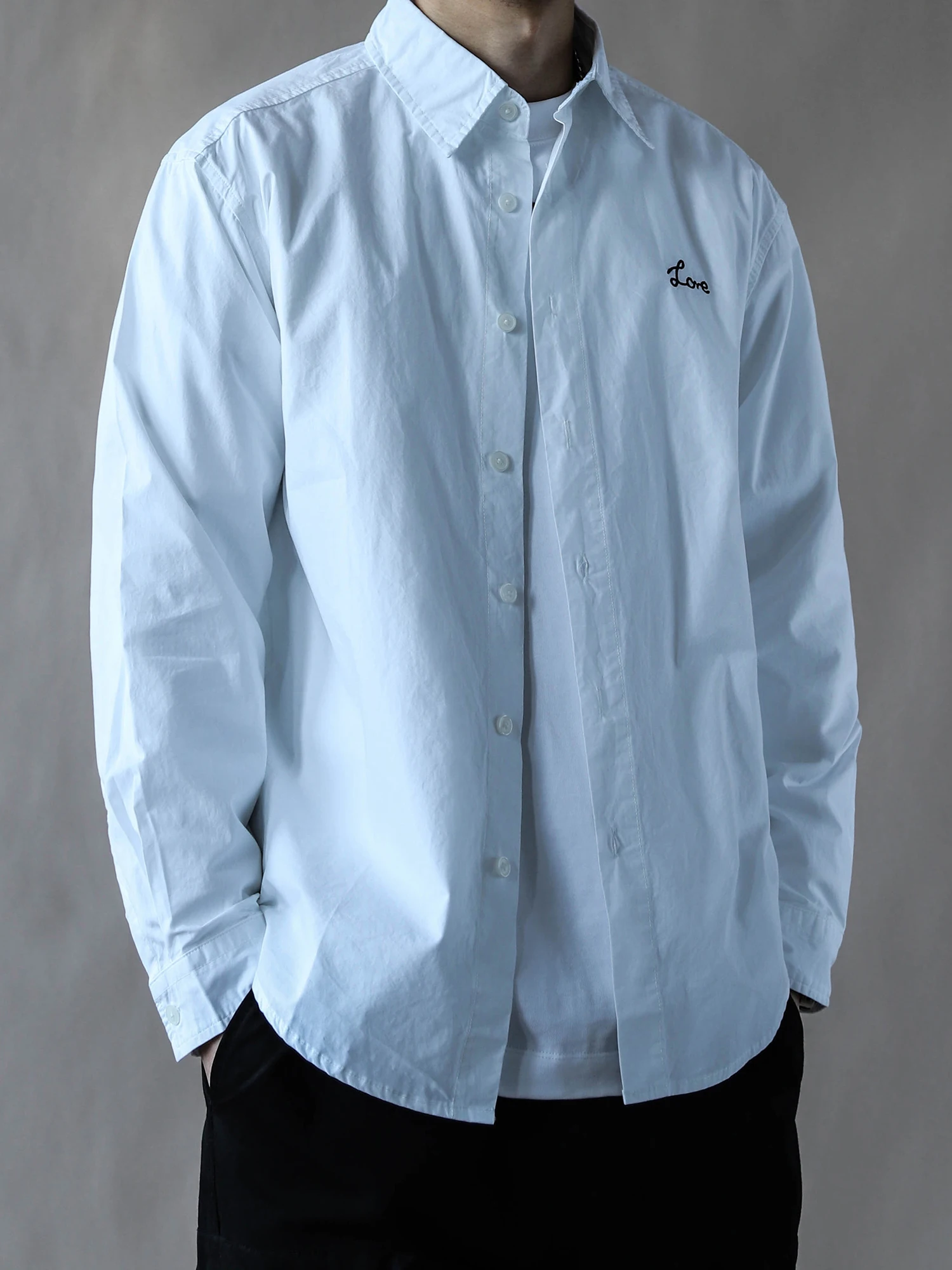 

American Retro Long Sve Cotton irt Men Loose Casual Collar Pure Cotton Spring Autumn Trend 2026 Pure Cotton White