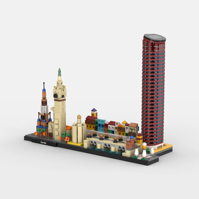 MOC Sevilla Skyline Architectuur Serie Bouwstenen Autoquia Giralda en Kathedraal South Tower Torre del Oro Baksteen Speelgoed Cadeau