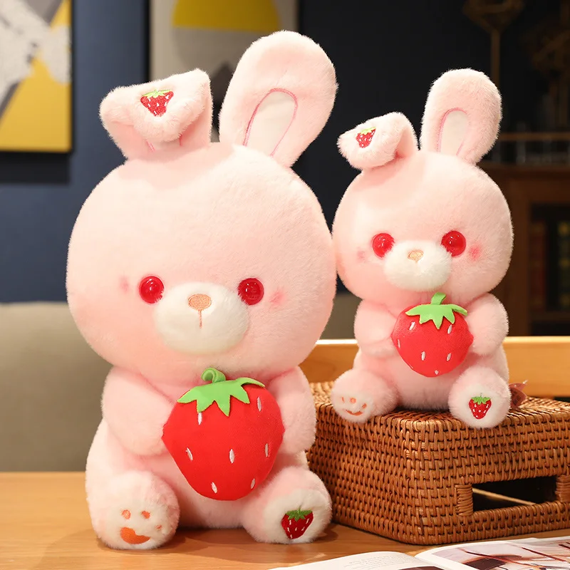

27/40CM Cartoon Simulation Anime Strawberry holding Rabbit Doll Kids High quality Rabbit Animal Toy Handmade Doll Birthday Gifts