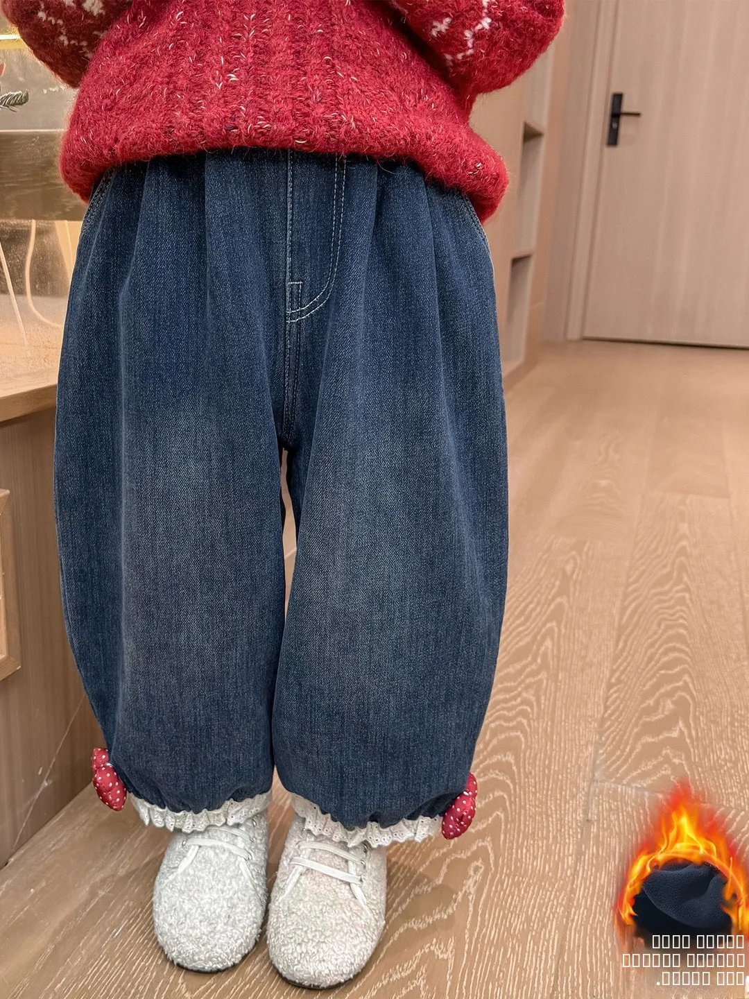 

Girls Winter Fce Lined Casual Loose Straight Leg Jeans Children's Faion Baby Bootcut Trousers 2025 New Sle l Waist