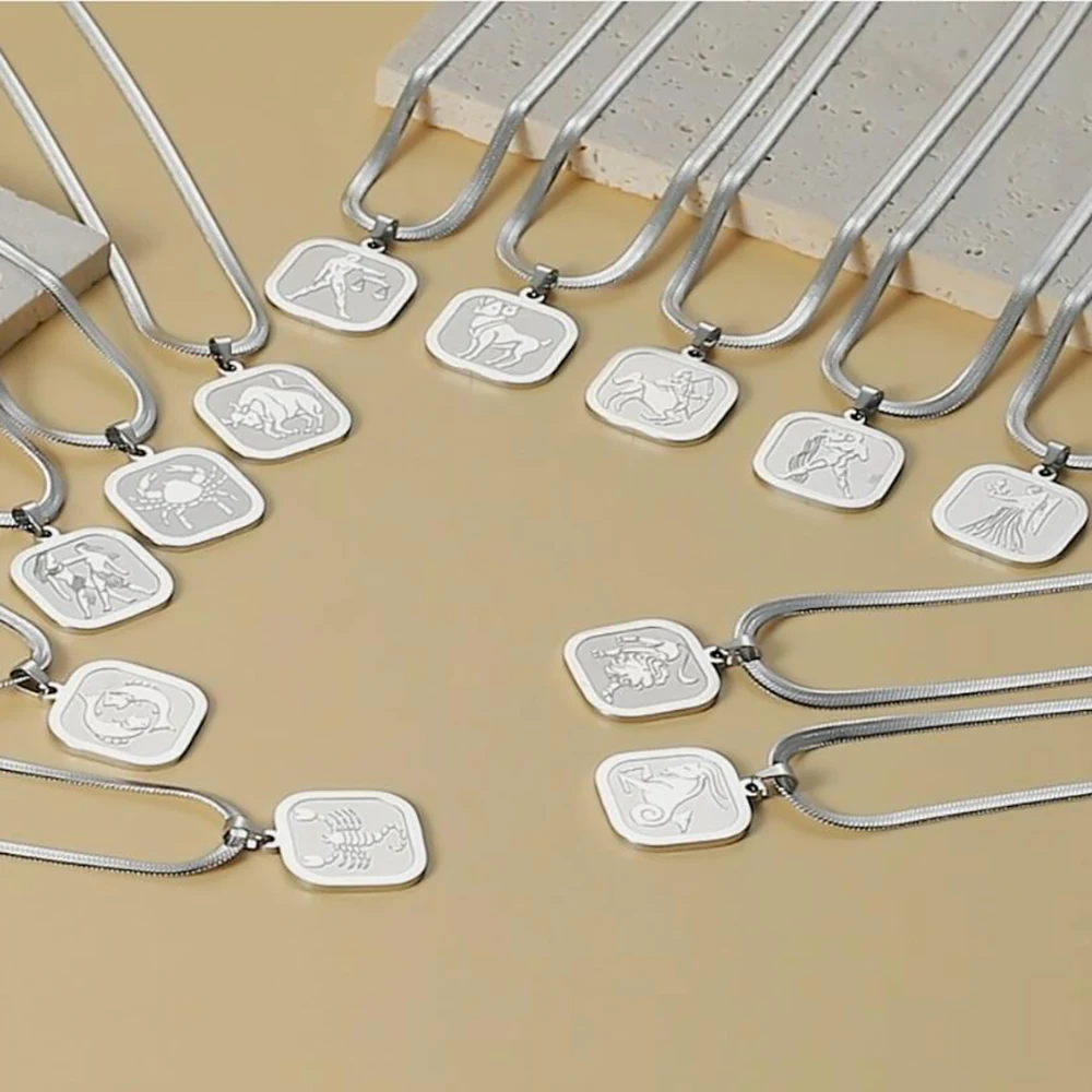 Skyريم 12 الأبراج زودياك النساء قلادة ليو الميزان الثور كوكبة مجوهرات الفولاذ المقاوم للصدأ ثعبان سلسلة هدايا عيد #2