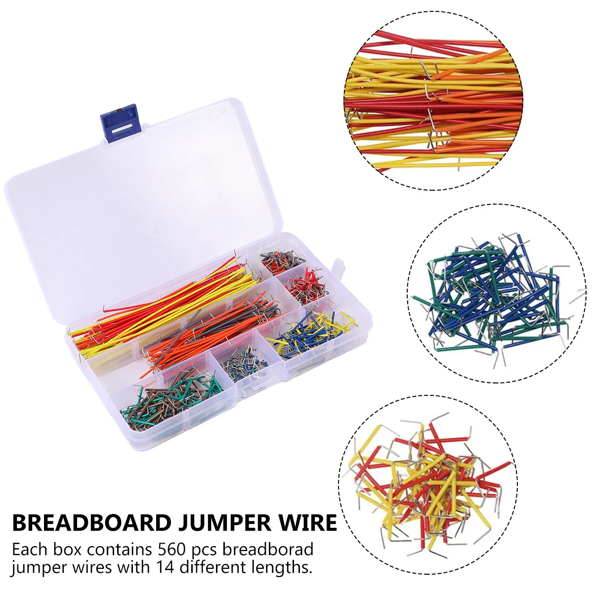

560pcs Breadboard Jumper Wire Kit 14 Lengths Pre-Cut Right Angle Organized Plastic Box For Solderless Prototyping Cable Set