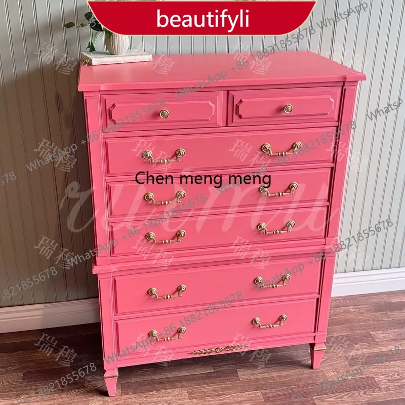 

X188 French vintage solid wood chest of drawers light luxury large capacity storage chest of drawers living room storage cabin